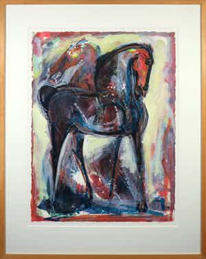 Frits van Eeden - Gemengde techniek op papier, Horse World - Ingelijst (Groot) verkocht voor € 100!