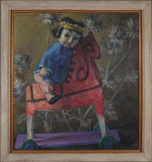 Kreel Daamen - Olieverf op jute, Exotisch ruitertje - Ingelijst kopen? Bied vanaf 250!