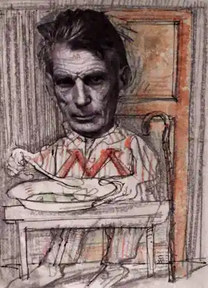 Co Westerik - Gemengde techniek op papier: Hommage a Samuel Beckett (design voor een poster) verkocht voor € 536!