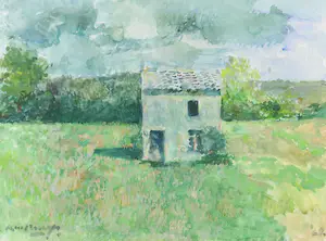 Kees Verwey - Aquarel, Landschap met huisje - Ingelijst kopen? Bied vanaf 400!