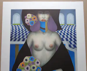 Jef van Tuerenhout - HALFNAAKTE VROUW / KLEURZEEFDRUK / 80x60cm / SIG kopen? Bied vanaf 90!