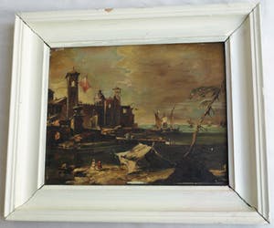 Niet of onleesbaar gesigneerd - Olieverf op doek , “Burcht aan Zee” – ingelijst kopen? Bied vanaf 10!