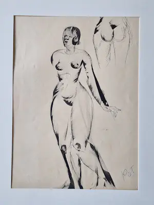 Piet van Stuivenberg - was vooral beeldhouwer - oost. ind. inkttekening vrouwelijk naakt - jaren 40 kopen? Bied vanaf 50!