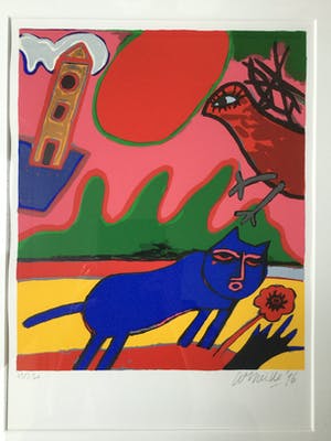 Corneille - Le Chat Blue/ Le Chat VIII - Ingelijste Zeefdruk 1996 - Oplage 35/250 kopen? Bied vanaf 300!