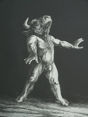 Dick Stolwijk - Ets, “Minotaurus” – gesigneerd & ingelijst – oplage 25 ex. kopen? Bied vanaf 50!
