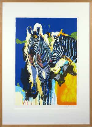 Carlos Blaaker - Zeefdruk, Zebra's - Ingelijst verkocht voor € 50!