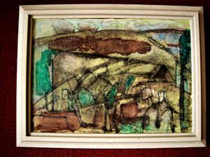 Gerard Menken - Fraai Kubistisch olieverf op board "Heuvelachtig Landschap" gesigneerd verkocht voor € 10!