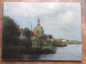 Adriaan Terhell - Galgewater & Morspoort Leiden gezien vanaf De Put - Olie op doek kopen? Bied vanaf 100!