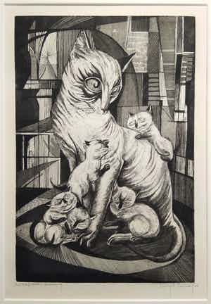 Margot Dukker-Groot - "Katzenfreude", Radierung, (''Kattenplezier'', Ets.) verkocht voor € 50!