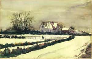 Paul van Eeden - Aquarel, Winterlandschap verkocht voor € 80!