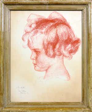 Toon Kelder - Sanguine op papier, Portret van Judith verkocht voor € 100!
