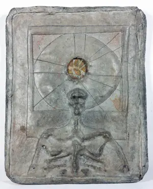 Pieter Kortekaas - Wandobject/reliëf van zink en koper op hout, Seance kopen? Bied vanaf 150!