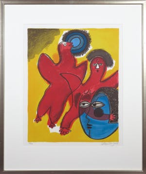 Corneille - Zeefdruk, Couple aux oiseaux - Ingelijst kopen? Bied vanaf 1!