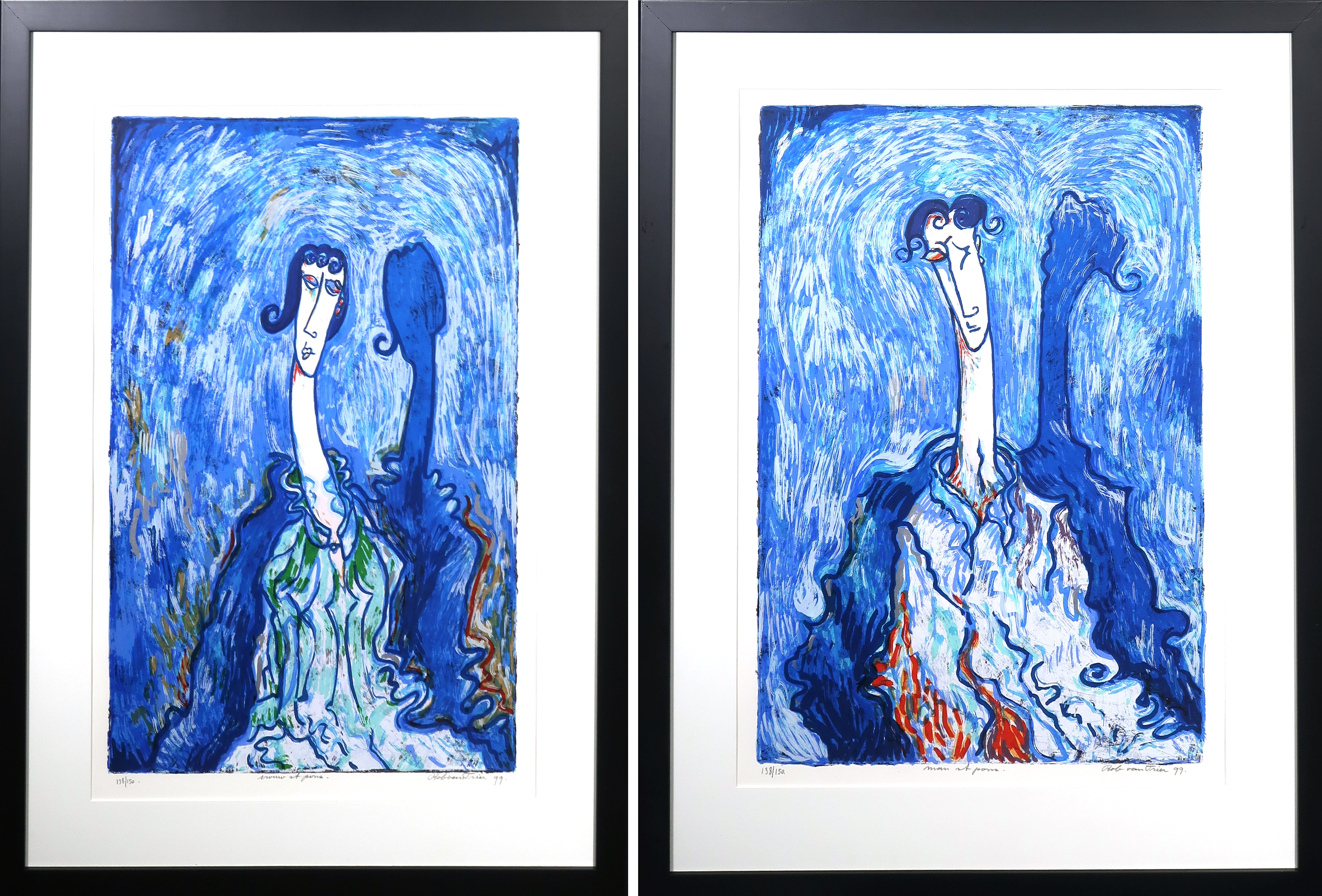 Rob van Trier - Zeefdruk, Tweeluik Vrouw en man St. Ponz - Ingelijst verkocht voor € 40!