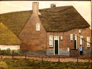 L. De Bruijn - Boerderij met put - Olieverf op doek, Ingelijst verkocht voor € 40!