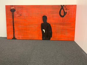 Jasper Krabbe - man op rood canvas kopen? Bied vanaf 350!