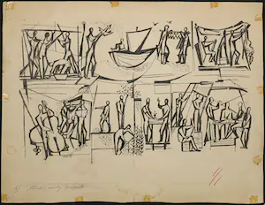Gerard Princee - Twee ontwerptekeningen (pen, gouache) + Toon Ninaber van Eyben, Ets, meeuwennest kopen? Bied vanaf 40!