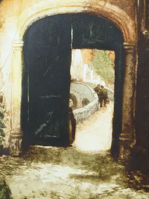 Alfred van Neste - Gekleurde Ets - Geveltje Mechelen kopen? Bied vanaf 70!