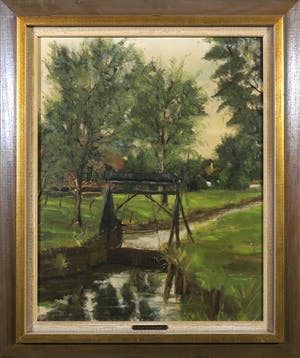 Dick van Vlaardingen - Olieverf op doek, Landschap met sluisje - Ingelijst kopen? Bied vanaf 60!