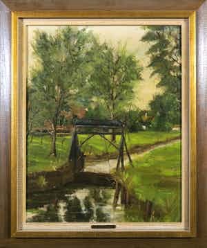 Dick van Vlaardingen - Olieverf op doek, Landschap met sluisje - Ingelijst verkocht voor € 60!