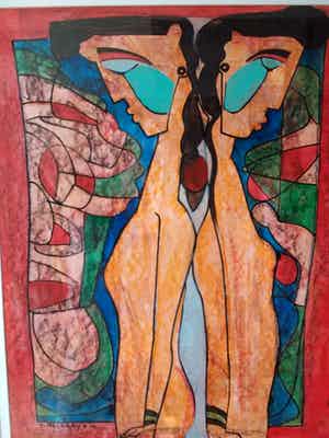 Theo Mackaay - groot schilderij, ingelijst, handgesigneerd en gedateerd verkocht voor € 350!