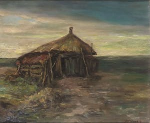 Jo Weijers - Olieverf op doek, Landschap met hut - Ingelijst kopen? Bied vanaf 1!