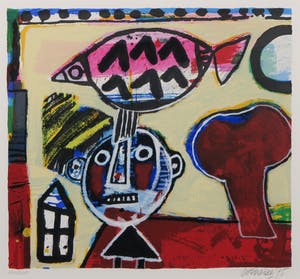 Corneille - Zeefdruk, Enfant et oiseau - Ingelijst kopen? Bied vanaf 160!