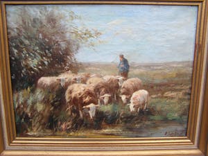 Piet Bouter - Landschap met schapen en boer. kopen? Bied vanaf 100!