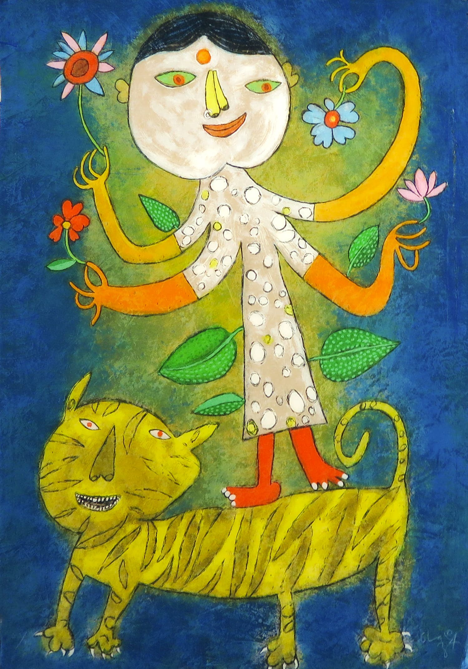 Shahid Parvez - Zeefdruk op dibond, Meisje met tijger (met ophangsysteem) kopen? Bied vanaf 50!