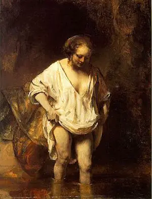 Peter Leyenaar - (1923-2023) Naar Rembrandt , Olieverf op doek, Badende vrouw - 1983 kopen? Bied vanaf 1!