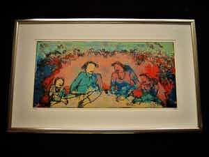 Sjer Jacobs - Karakteristiek expressionistische Zeefdruk "het Familiediner" gesigd. VANAF 1€ verkocht voor € 1!