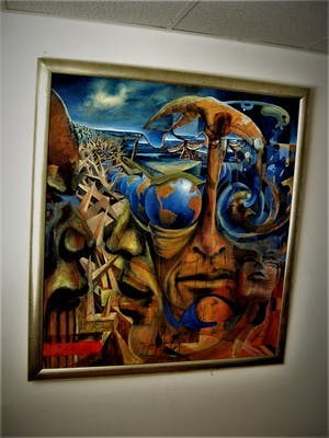 Niet of onleesbaar gesigneerd - Indrukwekkend surrealistisch Olieverf "World in your Eyes" ca. 1970 - GROOT!!! kopen? Bied vanaf 10!