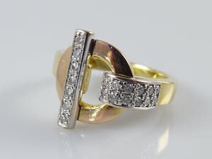 18k tri-colour gouden ring Guy La Roche met  0.28 ct diamanten - ringmaat 17 kopen? Bied vanaf 360!