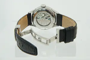 47 - Stalen Herenpolshorloge met zwart lederenband Ingersoll Automatic kopen? Bied vanaf 20!