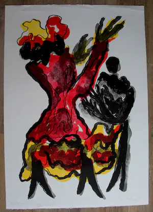 Jan Sierhuis - grote litho: Flamenco danser - 1988 kopen? Bied vanaf 80!