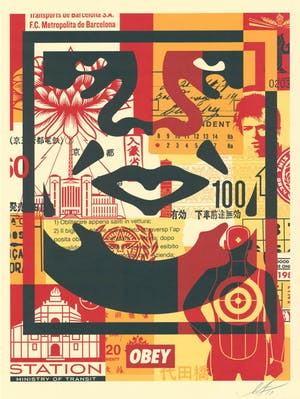Shepard Fairey - "OBEY 3-Face collage , 2018 , set van drie kopen? Bied vanaf 180!