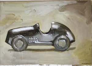 Niet of onleesbaar gesigneerd - Ben Sleek? Olieverf op karton, gesigneerd, Unica, titel Auto verkocht voor € 10!