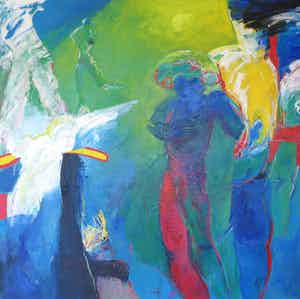 Franscz Witte - Acryl op doek, De rebelse muse (Zeer groot!) verkocht voor € 300!