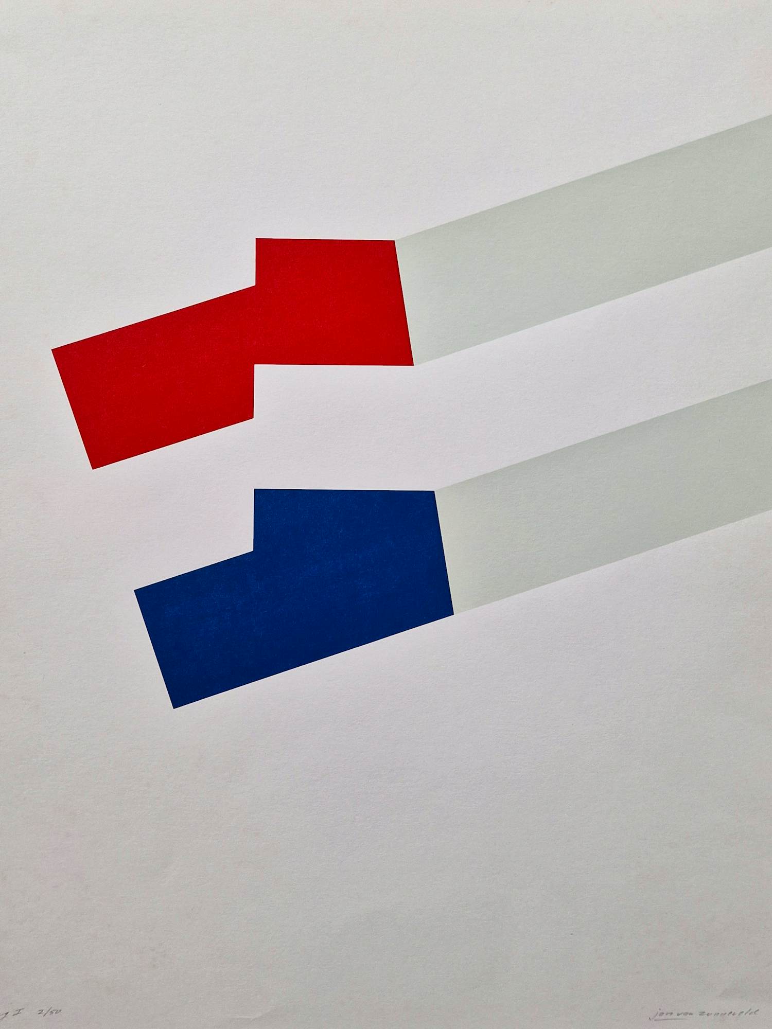 Jan van Zonneveld - in beperkte oplage (50) gemaakte geometrische zeefdruk "VLAG I" gesign kopen? Bied vanaf 35!