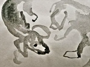 Johanna Bottema - was een virtuoze aquarelliste - spelende pups - ca.1950 - sepia - potloodges. kopen? Bied vanaf 43!