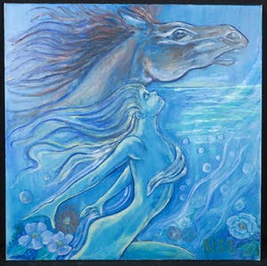 Kiss Riemvis - Olieverf op doek, z.t. Fantasy Water Horse kopen? Bied vanaf 10!