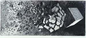 Eduard Vijsma - Ets, Het vergaan van een kubus lichaam - Ingelijst verkocht voor € 35!