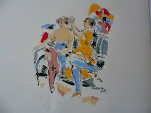 Nic Jonk - Zeefdruk, titel, Twee vriendinnen, Limited Edition. verkauft für € 40!
