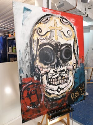 Leyton Rowley - Dias Los Muertos 2019 GROTE KLEURRIJKE SCHILDERIJ kopen? Bied vanaf 700!