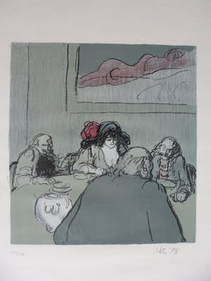 Kurt Lob - Litho, Aan de Arti-tafel. kopen? Bied vanaf 50!