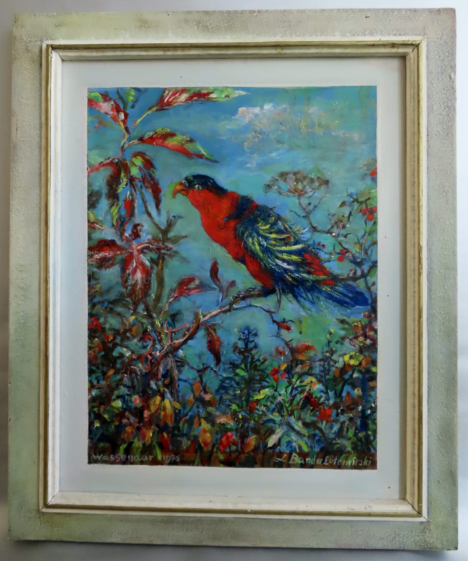 Leonie Bander - Kleurrijke olieverf 'Tropische vogel' kopen? Bied vanaf 250!