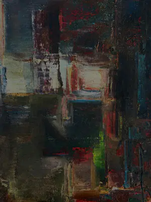 Silvin Bronkart - Seltenes abstraktes Ölgemälde auf Leinwand aus dem Jahr 1961 „Connivence“ kopen? Bied vanaf 1900!