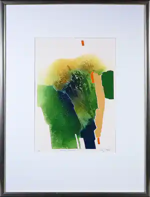 Francis Mean - Kleurenets, Abstract landschap - Ingelijst verkocht voor € 50!