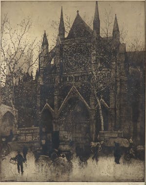 Jan Poortenaar - Ets, Westminster Abbey - Ingelijst kopen? Bied vanaf 20!