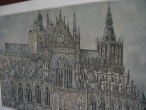 Cornelis Brandenburg - Kleurenlithografie van de Kathedraal Sint Jan in Den Bosch kopen? Bied vanaf 10!